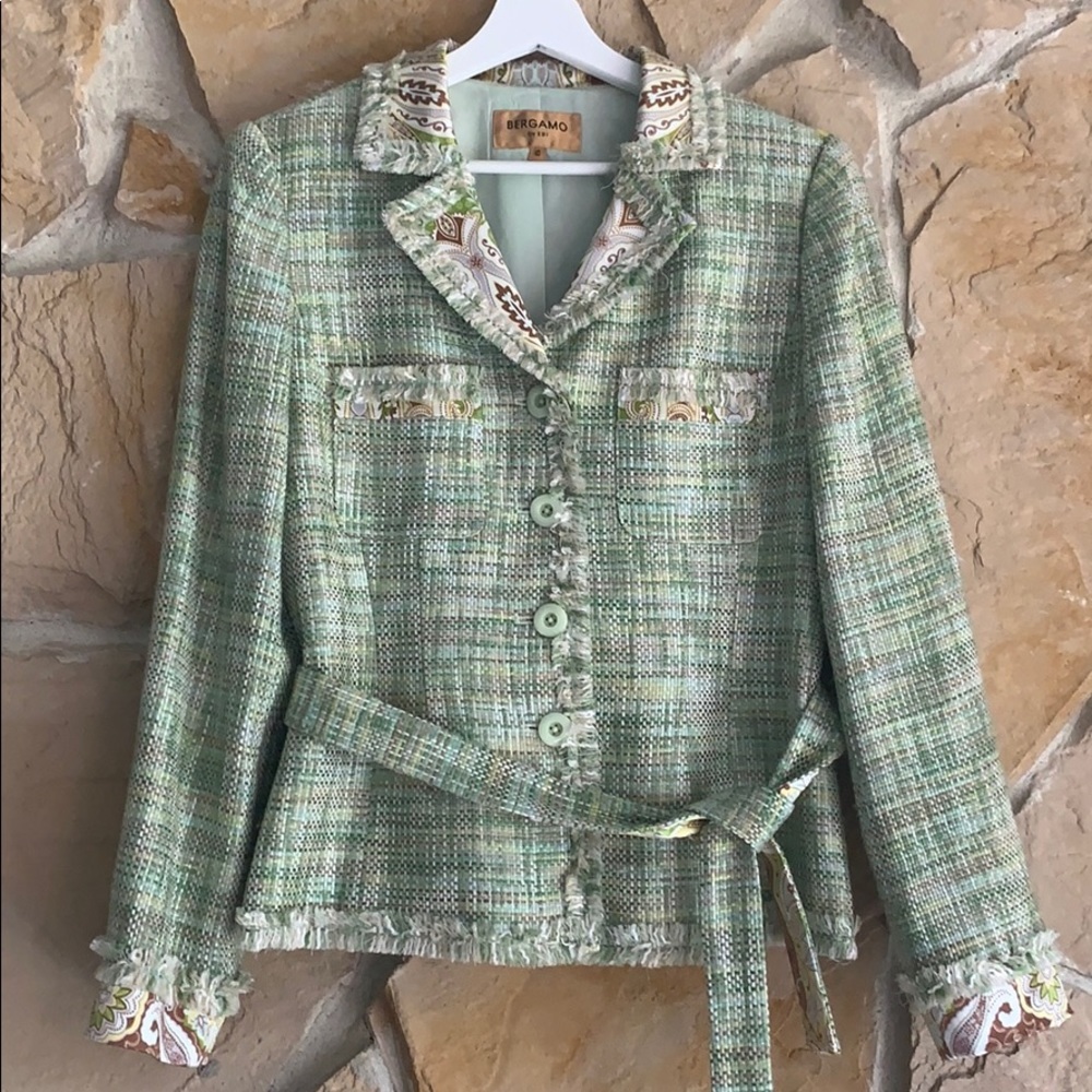 Bergamo Green Tweed Blazer W/ Belt